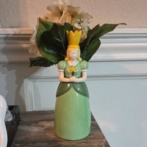 Charming Green Princess Figurine Vase with Yellow Crown